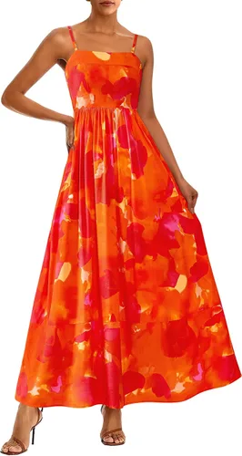 Miniatura 18 de PRETTYGARDEN Vestido largo de verano para mujer, con tirantes delgados, bohemio, floral, a rayas, para invitadas de boda, playa, vacaciones, vestido