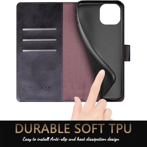 Miniatura 6 de SUANPOT Funda protectora tipo cartera con función atril para iPhone 15 Plus de 6.7 pulgadas, con soporte para tarjetas de crédito RFID, funda