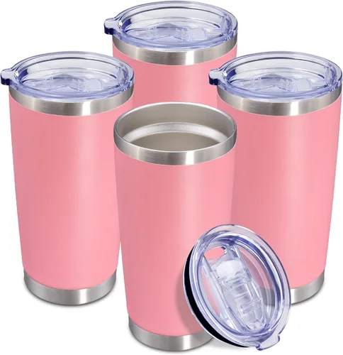 Miniatura 10 de Vaso de viaje de café de 20 onzas a granel con tapa, acero inoxidable de doble pared aislada al vacío, tazas con recubrimiento en polvo, para Rosa