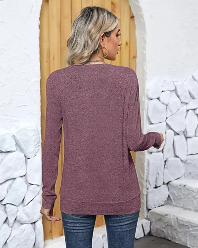 Miniatura 6 de Ficerd Paquete de 2 sudaderas casuales para mujer, camisas de algodón de manga larga, ajuste holgado, ligeras, cuello redondo, básicas, lindas