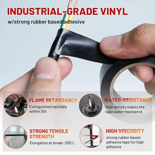 Miniatura 4 de RED WOLF Cinta eléctrica de vinilo de 1 pulgada x 66 pies, 5 rollos, cinta eléctrica de PVC con certificación UL CSA de 7 mil de grosor, resistente