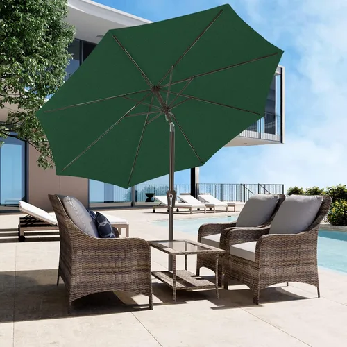 Miniatura 6 de JEAREY Sombrilla de mesa de patio al aire libre de 9 pies con botón de inclinación y manivela, sombrilla de mercado, 8 varillas resistentes, Verde