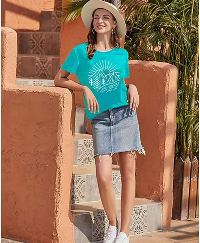 Miniatura 110 de Camisetas sin mangas de senderismo y montaña para mujer, divertidas camisetas de entrenamiento con gráficos de pino y amanecer, camisetas de verano