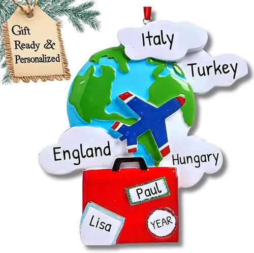 Miniatura 11 de Adorno personalizado para árbol de Navidad de viaje 2025 – Globo de viaje Adornos de Navidad alrededor del mundo, regalos para pasaporte de viajeros