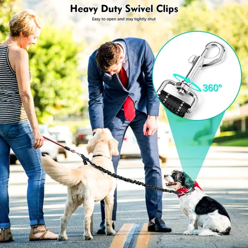 Miniatura 4 de 2 correas para perro, doble correa para perro, correa elástica sin enredos, correa elástica para perro, giratoria de 360°, sin enredos, correa doble