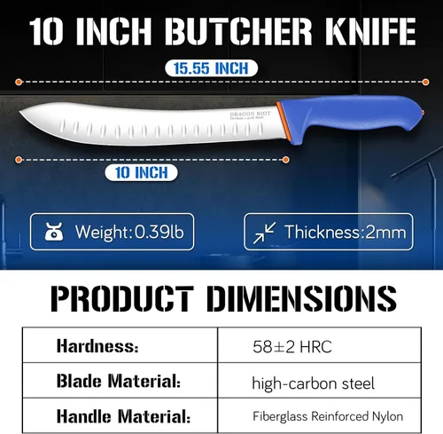Miniatura 7 de DRAGON RIOT Cuchillo para romper carnicero de alta calidad, cuchillo de cimro curvo de 10 pulgadas, cuchillo de carnicero para cortar carne