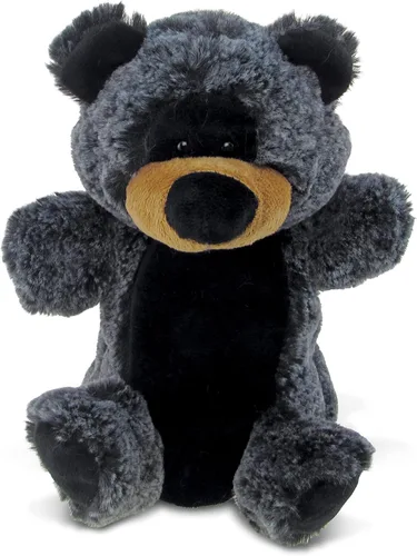 DolliBu - Marioneta de peluche de oso negro, súper suave, juguetes de peluche de animales salvajes para niños y adultos, lindo oso de peluche negro