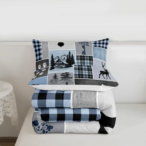 Miniatura 7 de Manfei Juego de edredón de astas de ciervo tamaño Twin, juego de ropa de cama rústica de granja navideña con huellas de oso para decoración