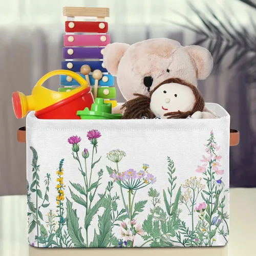 Miniatura 3 de Pardick Paquete de 2 cajas de almacenamiento plegables grandes para hierbas y flores silvestres, coloridas cajas de almacenamiento de tela de lona