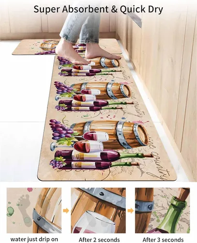 Miniatura 4 de Tapete de baño retro de barril de vino para bañera, antideslizante, de secado rápido y absorbente, tierra de diatomeas, fregadero de cocina, tapete