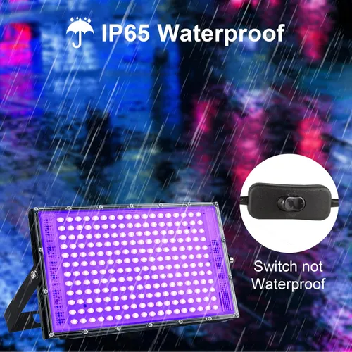 Miniatura 5 de Paquete de 4 Bombillas LED de 150W Luz Negra UV, Luces UV Negras para Fiesta Brillante, Reflector UV al Aire Libre Resistente al Agua IP65