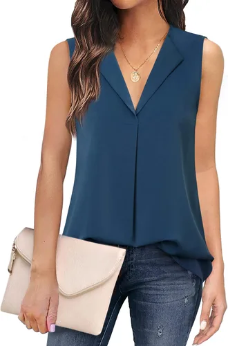 Unixseque Blusa casual sin mangas con cuello en V para mujer, blusas de verano para oficina y trabajo