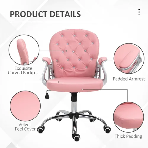 Miniatura 7 de Vinsetto Silla de tocador de maquillaje, silla de piel sintética para computadora con botones, reposabrazos acolchados, altura ajustable y ruedas