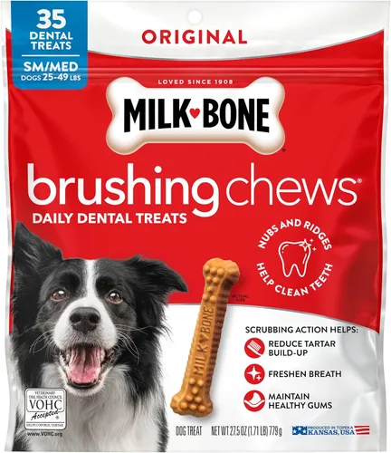 Miniatura 9 de Milk-Bone Original Masticables para Cepillar, 35 Golosinas Dentales Diarias para Perros de Tamaño Pequeño/Mediano, Acción de Frotamiento Ayuda a