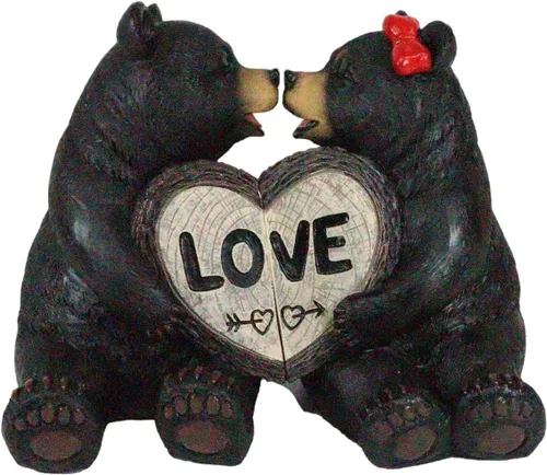Ebros - Figuras de 2 piezas de 5 pulgadas de alto, diseño de oso negro con texto en inglés "Love is in the Air", para pareja de osos rústicos y