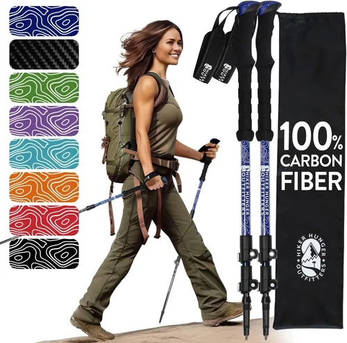 Miniatura 16 de 100% Carbon Fiber Trekking Poles by USA Brand - Ultra Strong Lightweight Collapsible Hiking Poles with Cork and EVA Foam Grips & Quick Adjustable