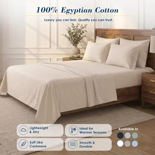 Miniatura 3 de Therapedic Juego de sábanas de 6 piezas 100% algodón egipcio, satén natural refrescante y transpirable, lavado de ropa preencogido, sábana bajera