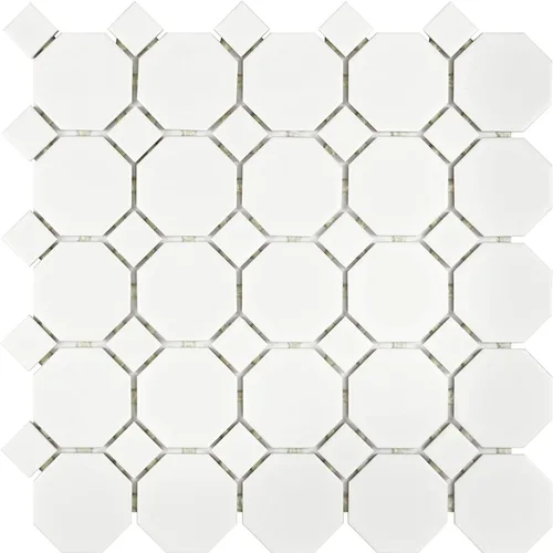 Miniatura 2 de Tenedos Mosaico de porcelana octágono blanco mate con puntos blancos, 20 hojas/estuche para pisos, paredes, salpicaduras de cocina y azulejos de baño
