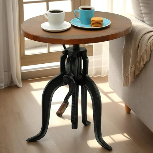 Miniatura 7 de Carolina Chair & Table Mesa auxiliar rústica con manivela ajustable de 18 pulgadas, base de hierro fundido para granja, sala de estar o dormitorio