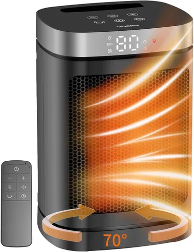 Calentador de espacio, calentador de cerámica PTC portátil para uso en interiores, temporizador de 1 a 12 horas, control remoto, oscilación de 70°,