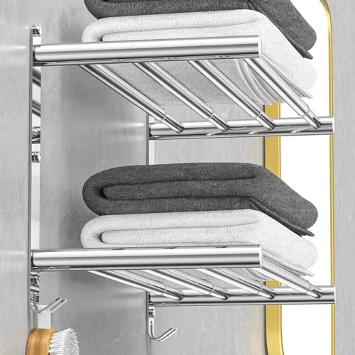 Miniatura 13 de CAXIMSY Toallero ajustable para montaje en pared de baño, 17 a 30.7 pulgadas, toallero adhesivo de acero inoxidable para baño, cocina, doble