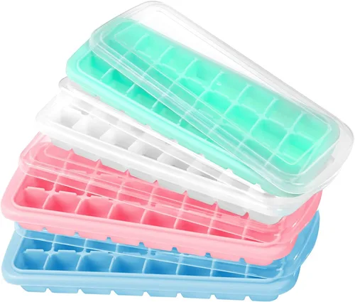 Miniatura 2 de Bandeja de cubitos de hielo, bandeja de hielo de silicona suave con tapa de polipropileno, bandejas flexibles para cubitos de hielo para congelador