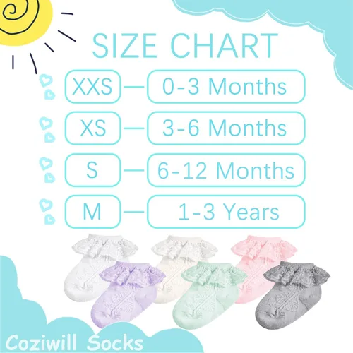 Miniatura 7 de Calcetines de encaje para bebé niña recién nacida, calcetines con volantes lindos vestidos de princesa para bebés 0-33-66-1212-24 meses, paquete