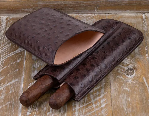 Miniatura 5 de Prestige Import Group - Estuche de viaje estilo avestruz de cuero con 2 puros - Marrón