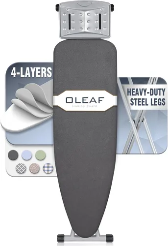 Miniatura 11 de oleaf Tabla de planchar con cubierta y almohadilla gruesa de 43 x 13 pulgadas, altura ajustable, tamaño completo, plegable, tabla de planchar