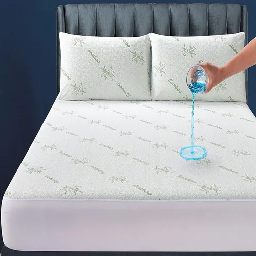 Protector de colchón de viscosa de bambú de alta calidad, impermeable, sin vinilo, protector de colchón de tela de aire 3D, suave, transpirable, sin