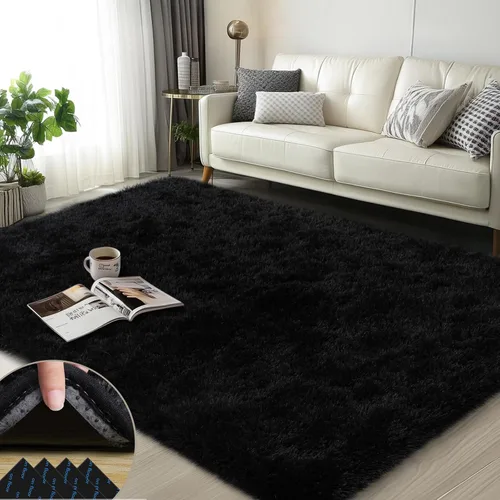 Miniatura 85 de Mugorn - Alfombra de 8 x 10 pies, alfombras grandes, esponjosas, suaves, peludas, antideslizantes, mullidas para interiores, color negro, 8 x 10 pies