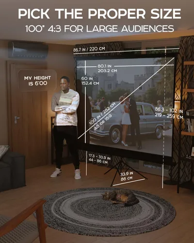 Miniatura 3 de PropVue Pantalla de proyector con soporte de 100 pulgadas, pantalla de proyección para interiores y exteriores para presentaciones de películas u