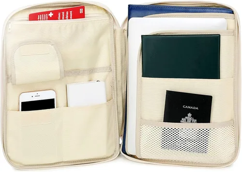 Miniatura 4 de Documento A4 Bolsa Estuche Impermeable Organizador Portafolio Oficina Viaje Cremallera Multi-Función Bolsa 01-azul oscuro