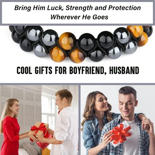 Miniatura 5 de Stocking Stuffers for Men/Teenage Boys - Christmas Gifts for Boyfriend/Husband/Son/Father - Handmade Triple Protection Bracelet - Black