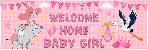 Banderas de bienvenida a casa para bebé niña para exterior, 24 x 72 pulgadas, doble cara, bandera de "It's a Girl", bandera de pared de baby shower,