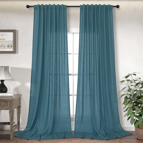 Miniatura 34 de Cortinas Largas de Lino de Lino 108 Pulgadas de Longitud para Sala de Estar 2 Paneles Bolsillo de Pestaña Trasera Cortinas Grandes para Ventana Saco