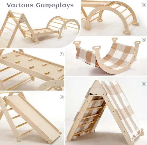Miniatura 2 de Pillowhale Juego de triángulos de escalada de madera Montessori extra grande: triángulo plegable para gimnasio, rampa y arco de escalada, parque