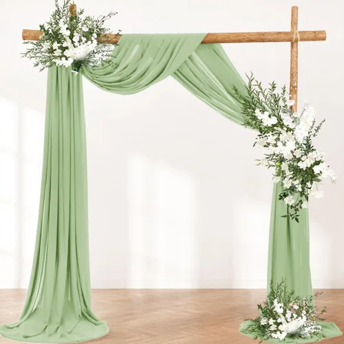 Miniatura 4 de LINXTAR 1 panel de tela para arco de boda, 1 panel de 30 x 18 pies, color verde salvia, cortina de arco de gasa transparente para cabina de fotos