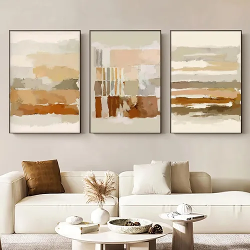 Arte de pared geométrico moderno, bloque de color, pintura marrón neutro, póster minimalista de 16 x 24 pulgadas, sin marco