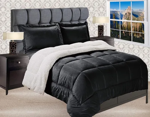 Miniatura 12 de Elegant Comfort Juego de edredón de calidad premium de peso pesado de micromink con respaldo de sherpa reversible alternativo al plumón de Negro