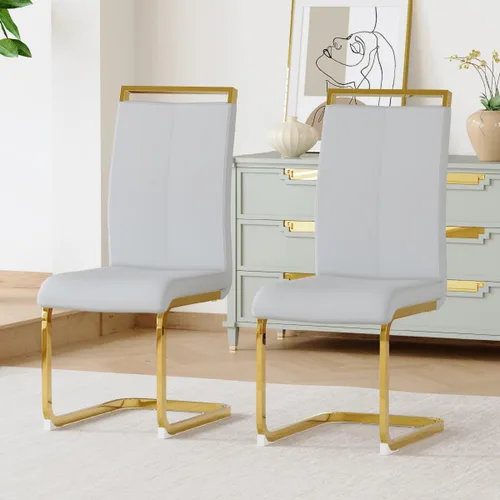 Miniatura 50 de gopop Juego de sillas de comedor, sillas modernas de metal con asiento acolchado de piel sintética, respaldo alto y patas cromadas resistentes, claro