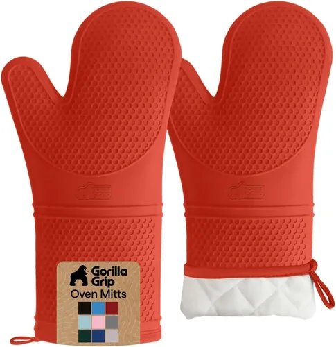 Miniatura 37 de Gorilla Grip - Juego de guantes de horno de silicona resistentes al calor extralargos, forro acolchado suave, guantes flexibles impermeables