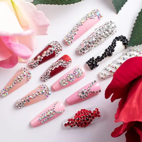 Miniatura 8 de Dos paquetes de diamantes de imitación de parte trasera plana, 4520 piezas, diamantes de imitación coloridos para uñas, multicolor + AB + gemas