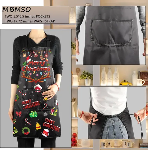 Miniatura 3 de Delantales de Navidad para mujeres y hombres, delantal de cocina de Navidad con bolsillos, regalos de Feliz Navidad, delantal de chef para hornear