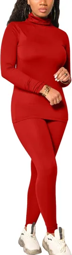 Miniatura 20 de Mokoru Conjunto deportivo de 2 piezas para mujer, camiseta de manga larga con cuello alto, pantalones de entrenamiento
