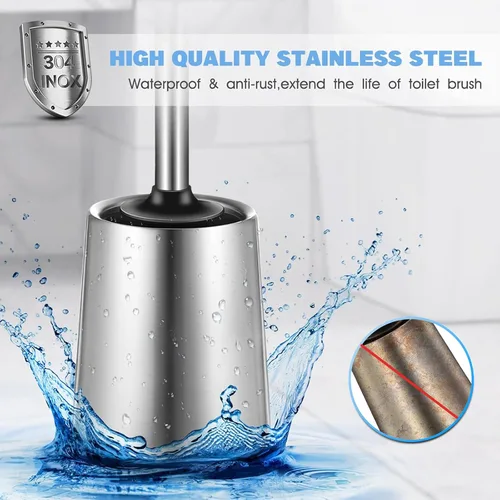 Miniatura 2 de HAMITOR Juego de 2 cepillos para inodoro: 2 unidades de silicona de acero inoxidable para limpieza profunda de inodoro para baño - Accesorios