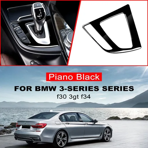 Miniatura 9 de Cubierta del panel de la palanca de cambios del interior del automóvil, accesorios adhesivos para BMW Serie 3 f30 3gt f34 2013-2017 (negro piano)