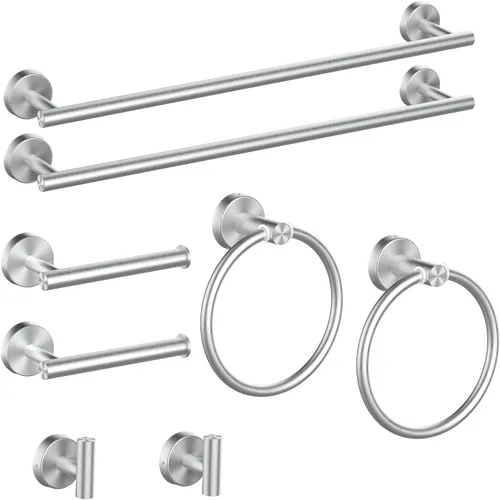 Miniatura 7 de Cilee Juego de 8 piezas de accesorios de baño negro mate, barra de toalla de baño de 24 pulgadas, anillo de toalla, soporte para papel higiénico +