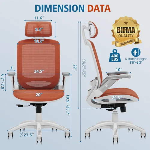 Miniatura 3 de GABRYLLY Silla de oficina ergonómica, silla de escritorio de casa de respaldo alto con reposacabezas, brazos abatibles, bloqueo de inclinación