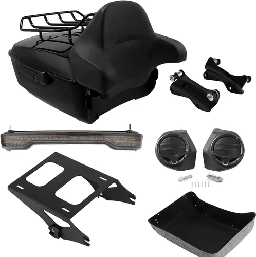 Miniatura 29 de TCMT King - Caja para maletero de motocicleta, almohadilla para respaldo, portaequipajes, altavoces, luces laterales, luz trasera para Harley